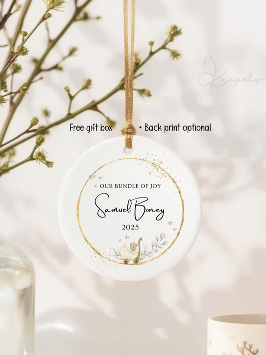 Personalized Baby Ornament: Watercolor Baby Stroller Keepsake