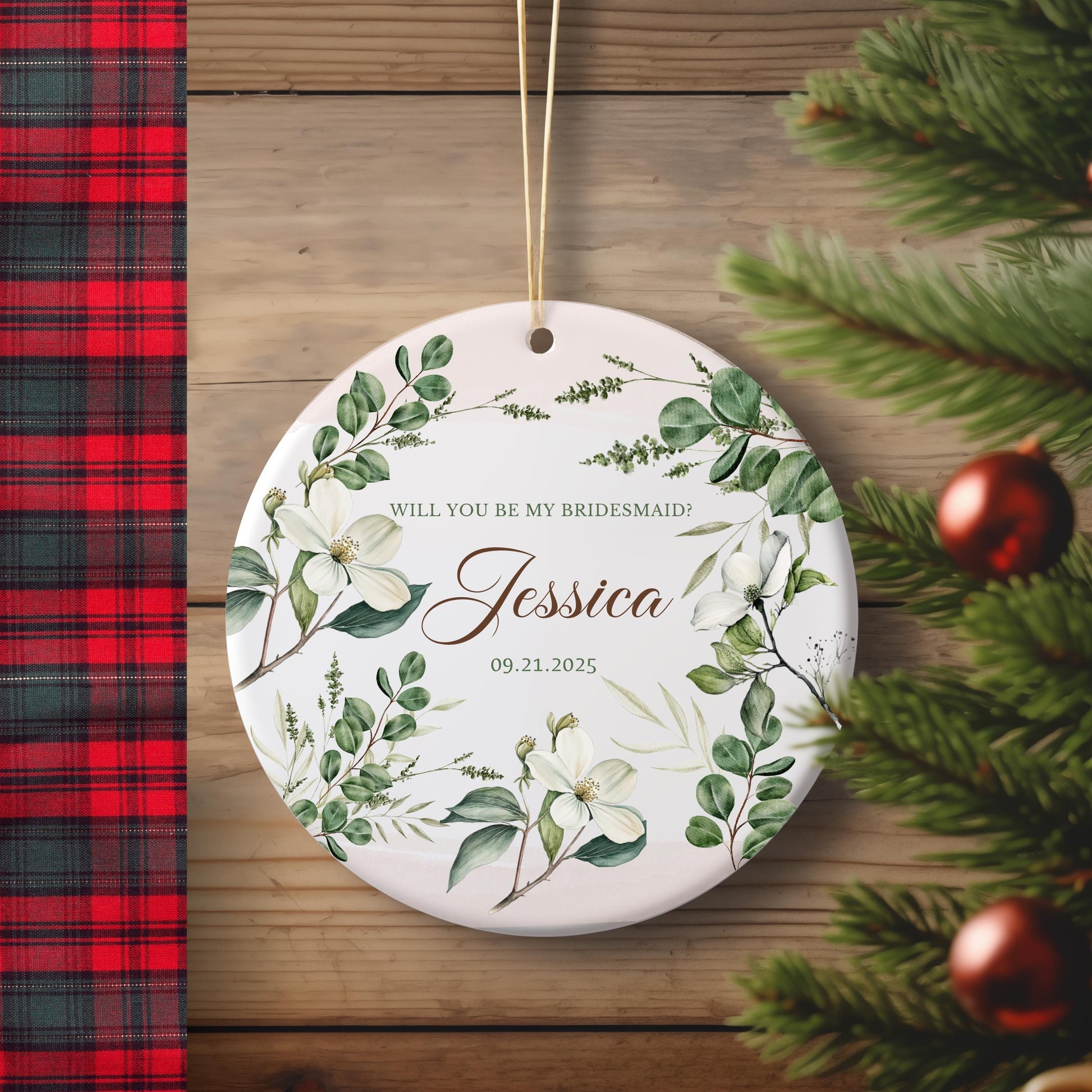 Personalized Bridesmaid Proposal Ornament: Floral Wedding Keepsake