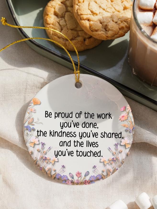 Personalized Thank You Ornament – Appreciation Gift for Teacher, Nurse, Mentor, Coworker | Floral Ceramic Keepsake
