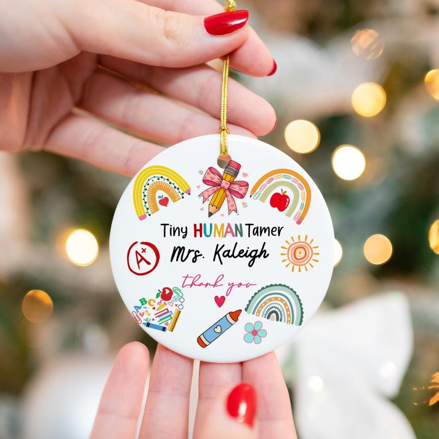 Custom Daycare Teacher Ornament: Tiny Human Tamer Gift Thank you Keepsake
