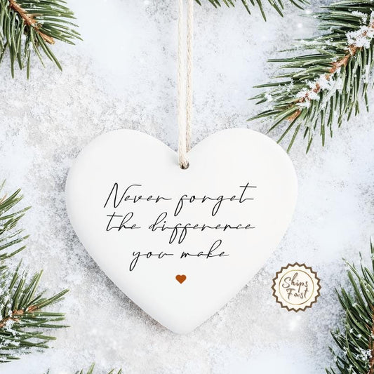 Inspirational Ceramic Heart Ornament: Thank You Gift for Difference Maker