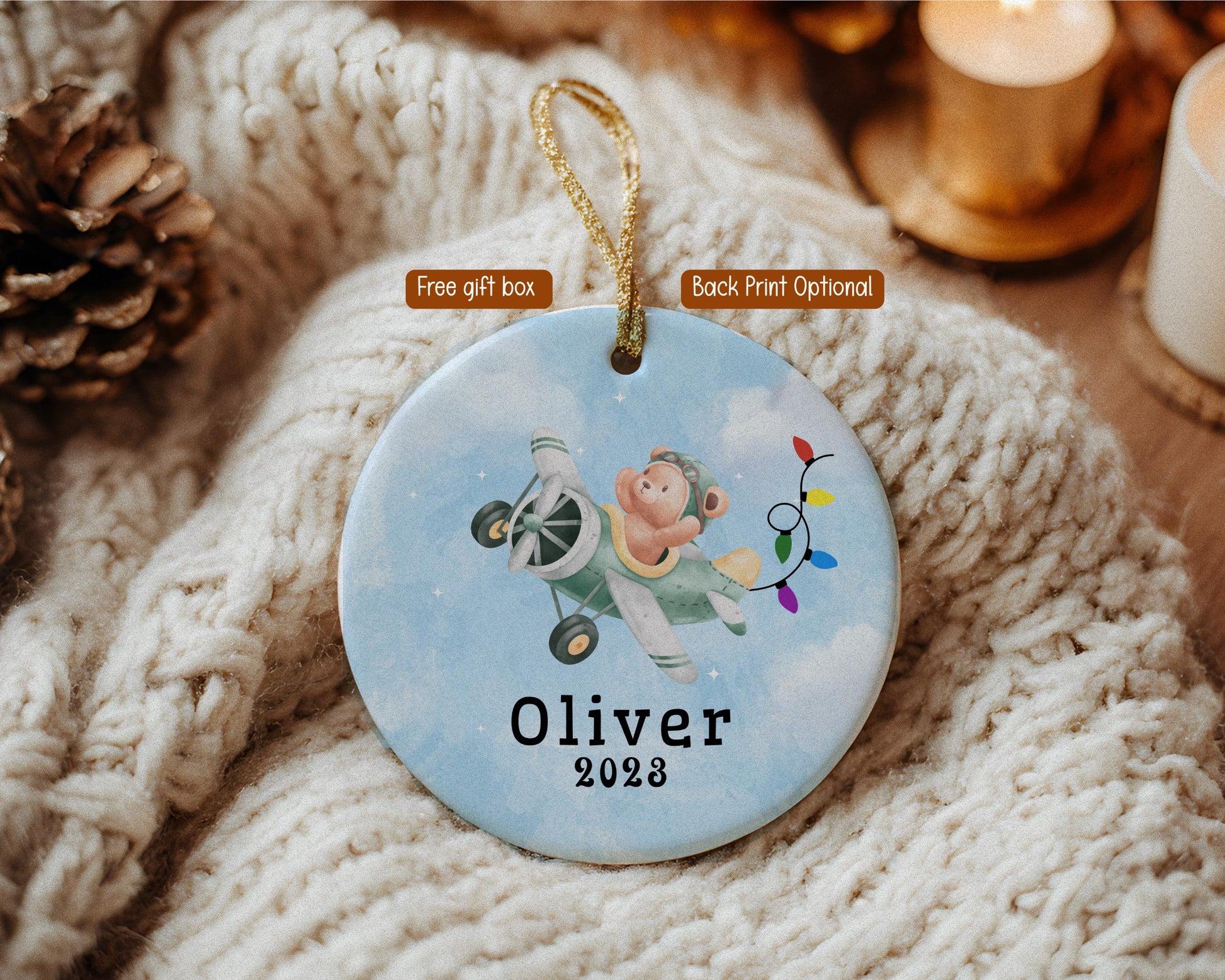 Boys Ornaments Plane Christmas Ornament Personalized Baby Boy Keepsake Gift from Grandparents