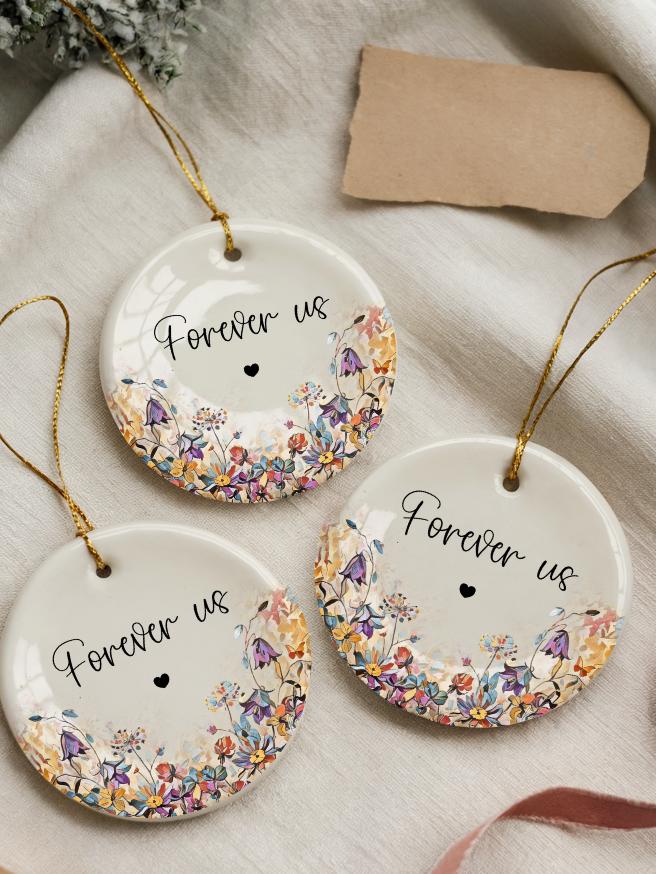 Personalized Ceramic Ornament: Watercolor Wildflower Design, Keepsake Gift Box