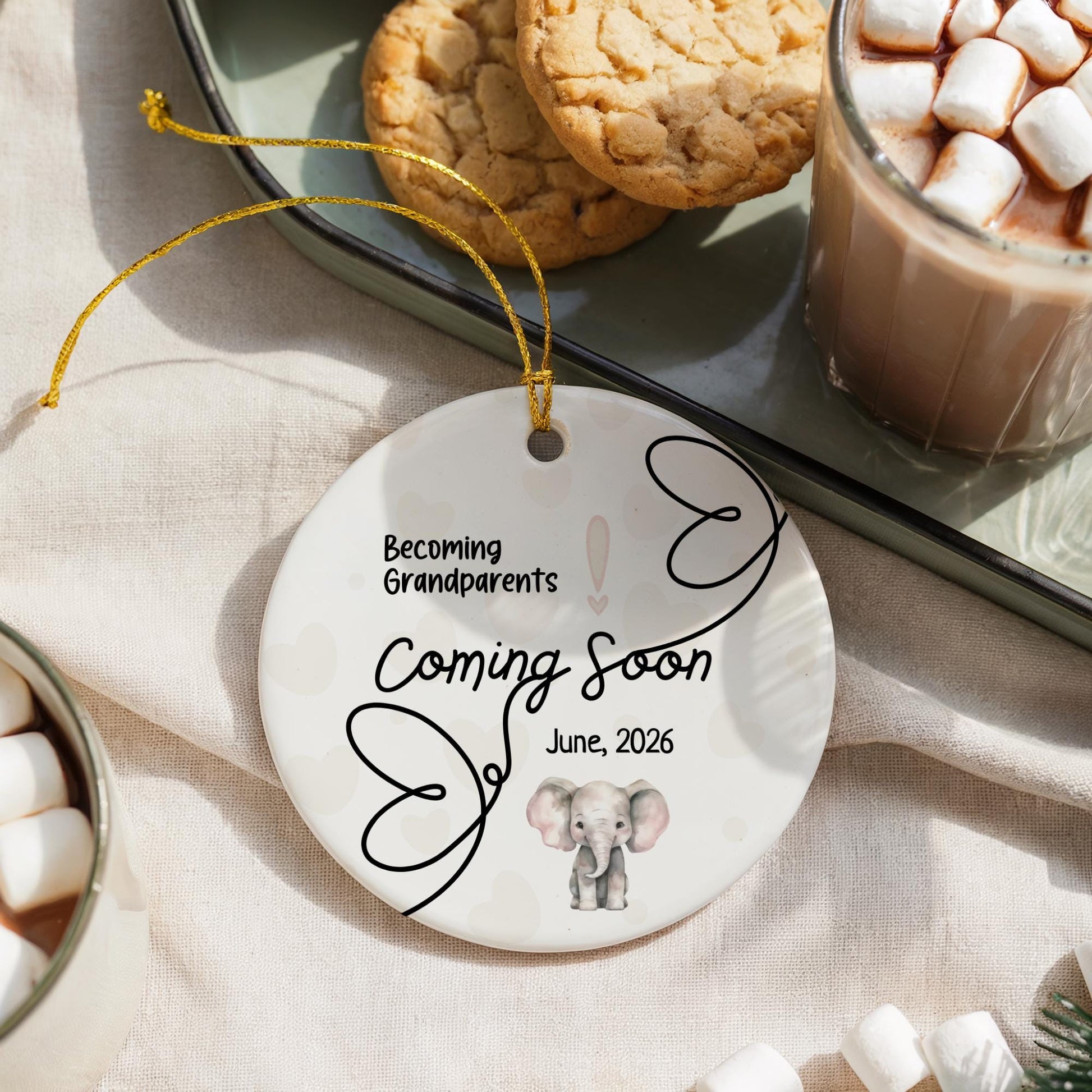 Grandparent Pregnancy Announcement Ornament: Elephant Keepsake, Customizable
