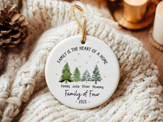 Personalized Family of Three Ornament: New Baby Grandparent Ceramic Keepsake