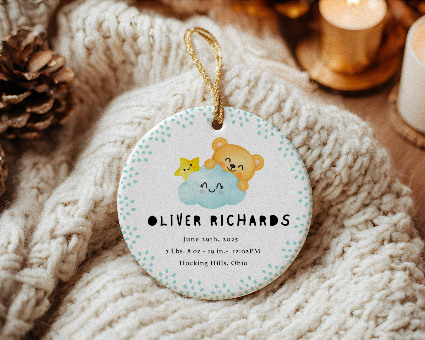 Personalized Baby's First Christmas Ornament: Watercolor Design