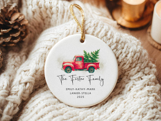 Personalized Family Name Ornament: Vintage Red Truck Keepsake