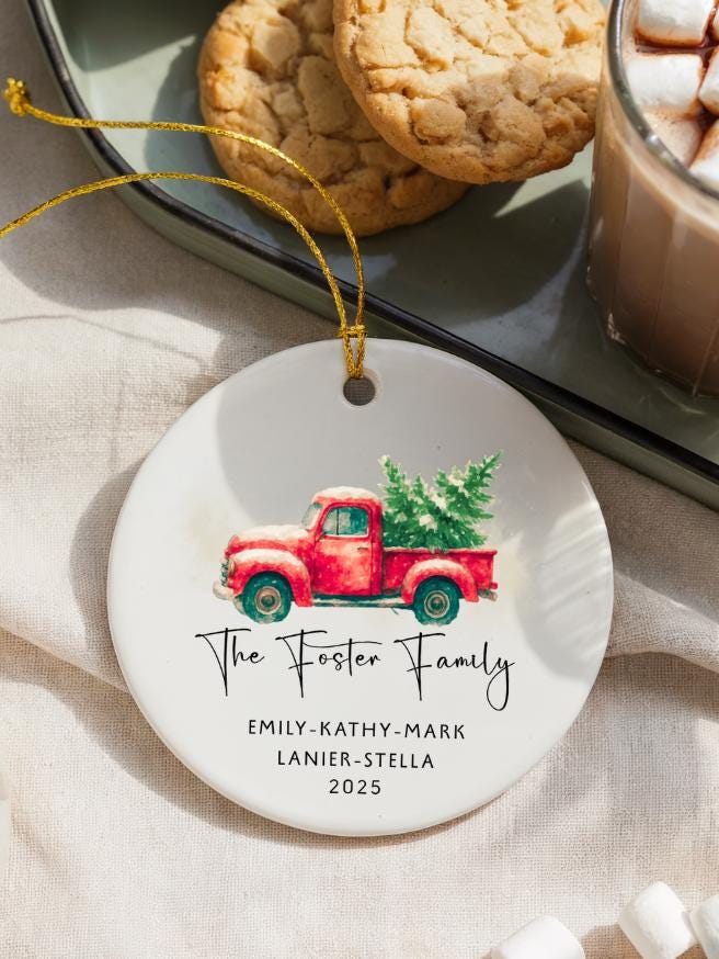 Personalized Family Name Ornament: Vintage Red Truck Keepsake