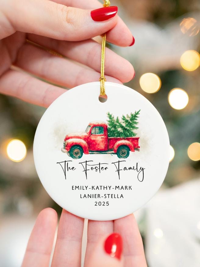 Personalized Family Name Ornament: Vintage Red Truck Keepsake