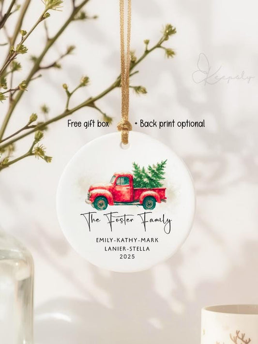 Personalized Family Name Ornament: Vintage Red Truck Keepsake