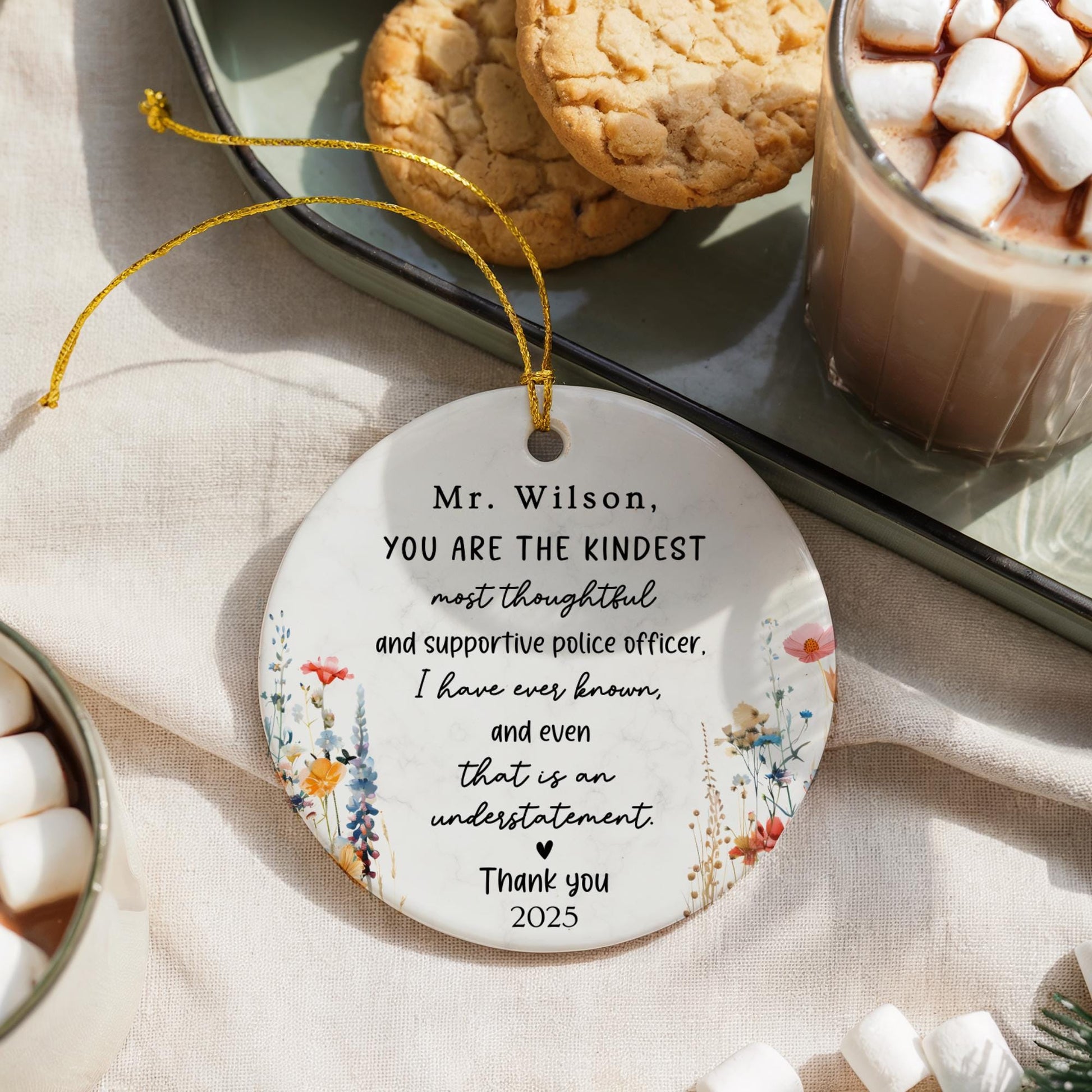 Police Officer Ornament: Personalized Profession Thank you Keepsake Boho Wildflower Symphaty Gift
