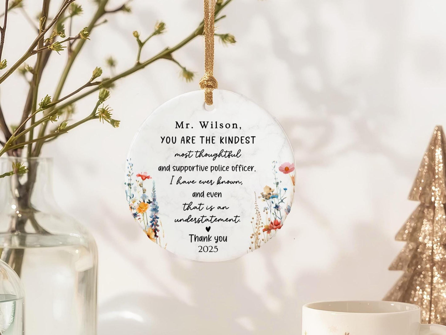 Police Officer Ornament: Personalized Profession Thank you Keepsake Boho Wildflower Symphaty Gift