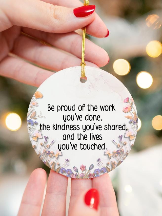 Personalized Thank You Ornament – Appreciation Gift for Teacher, Nurse, Mentor, Coworker | Floral Ceramic Keepsake