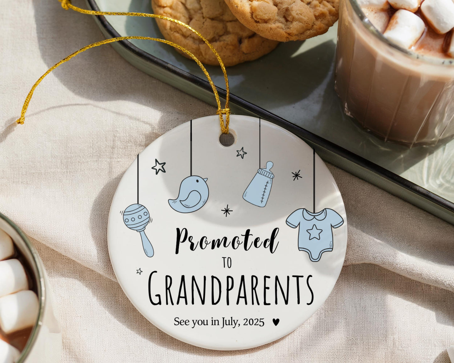 Promoted to Grandparent Ornament Reveal to Grandma Boy or Girl Baby Announcement Keepsake