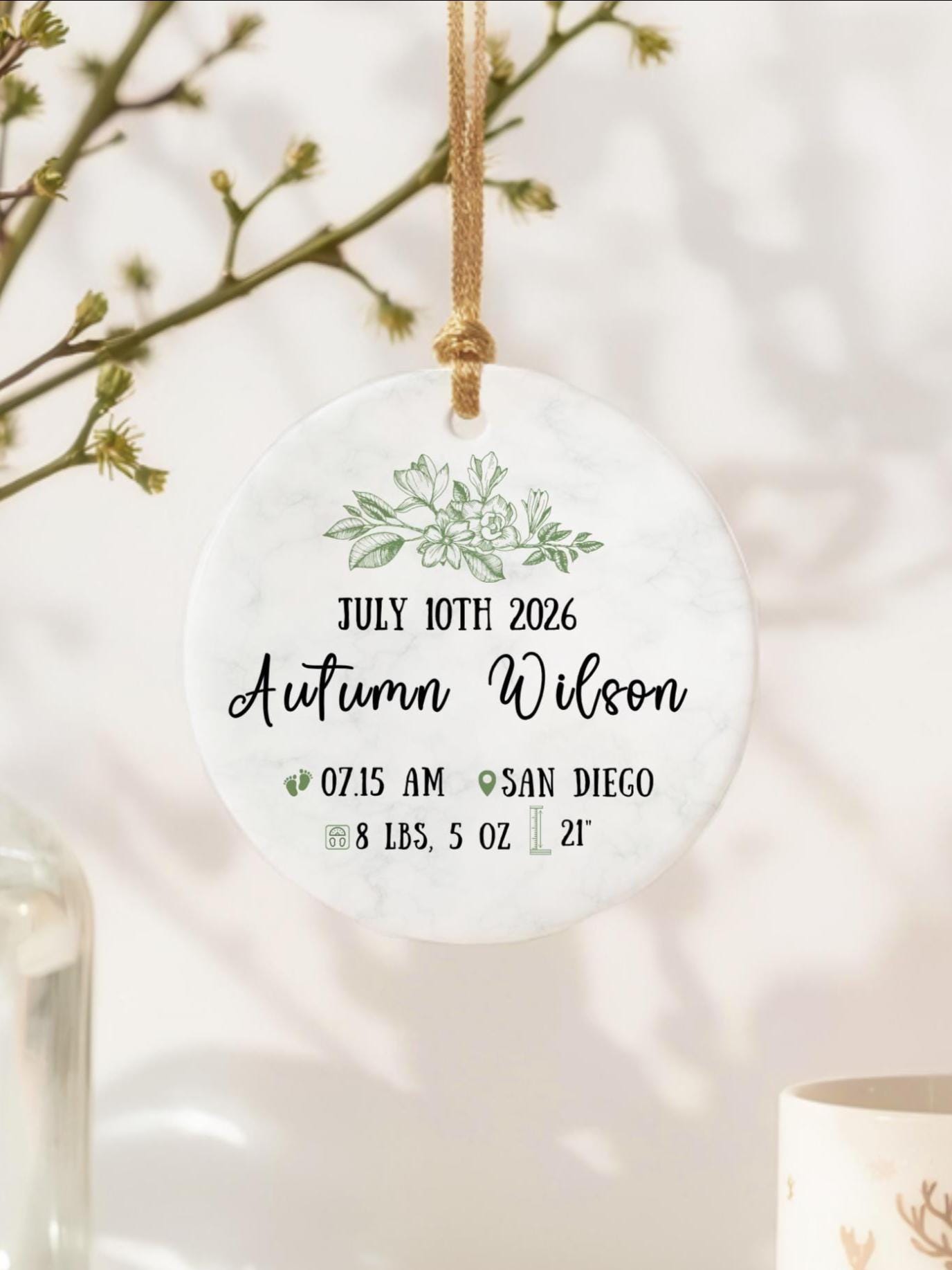 Personalized Baby Birth Stats Ornament: New Baby Keepsake Nursery Decoration Gift