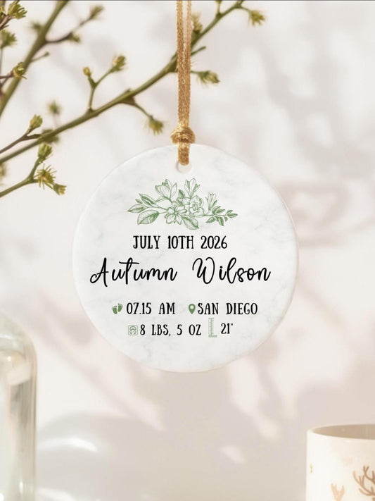 Personalized Baby Birth Stats Ornament: New Baby Keepsake Nursery Decoration Gift