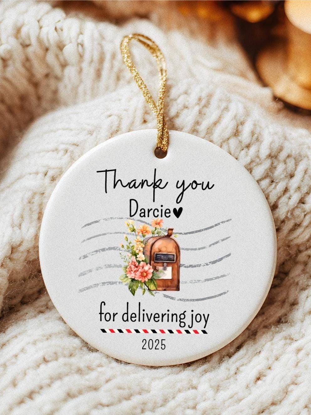 Custom Postal Worker Ornament with Name and Year, Thank You Gift for Mailer