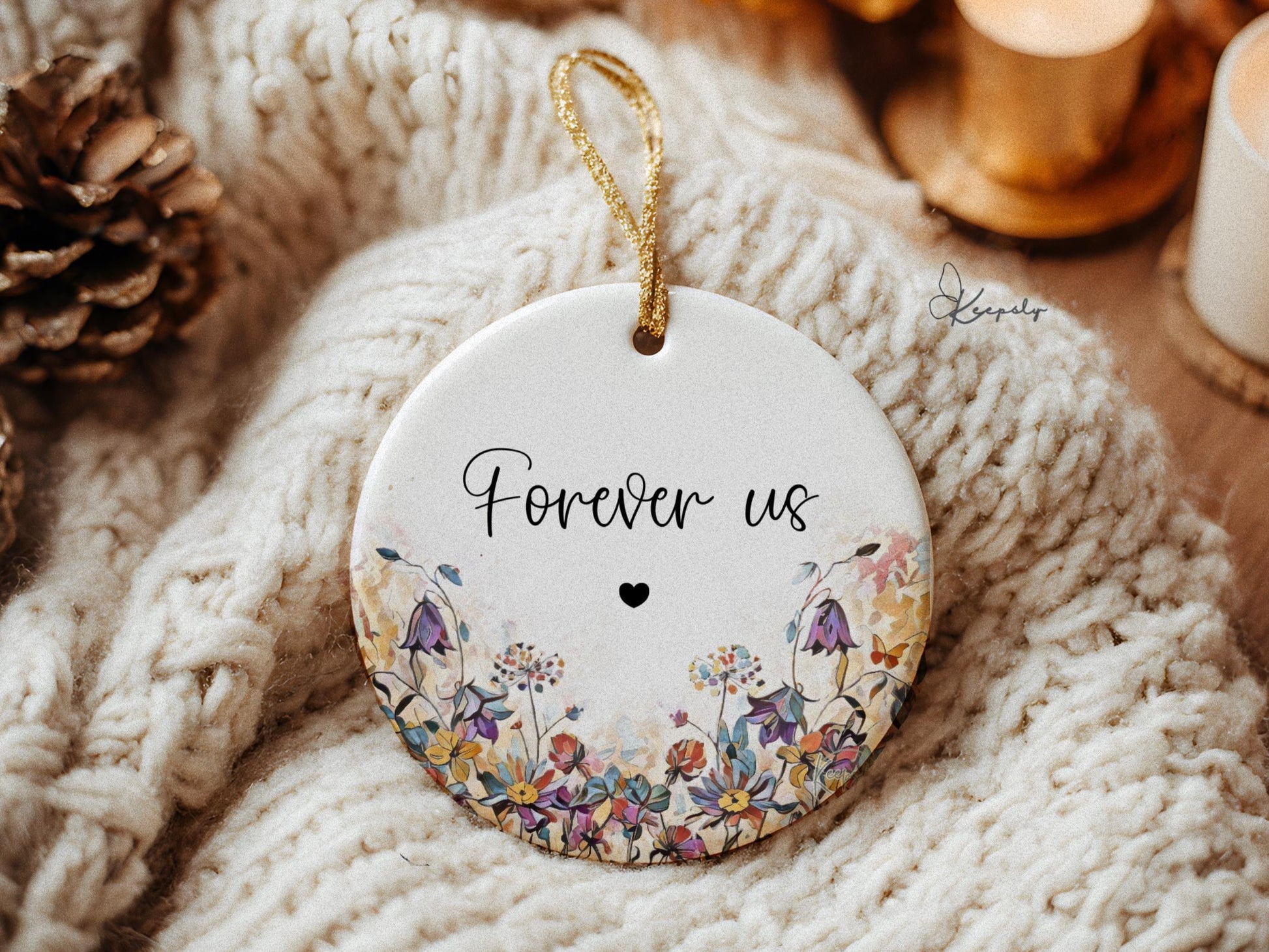 Personalized Ceramic Ornament: Watercolor Wildflower Design, Keepsake Gift Box