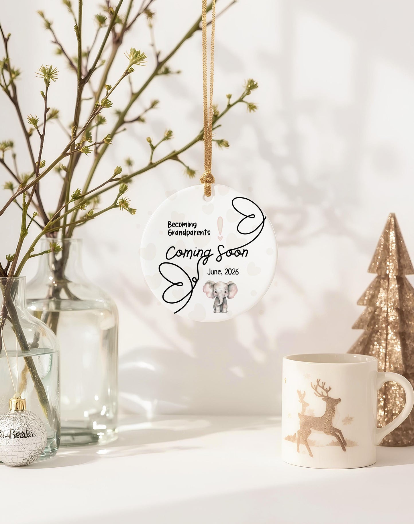 Grandparent Pregnancy Announcement Ornament: Elephant Keepsake, Customizable