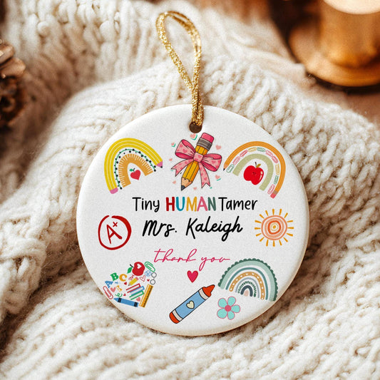 Custom Daycare Teacher Ornament: Tiny Human Tamer Gift Thank you Keepsake