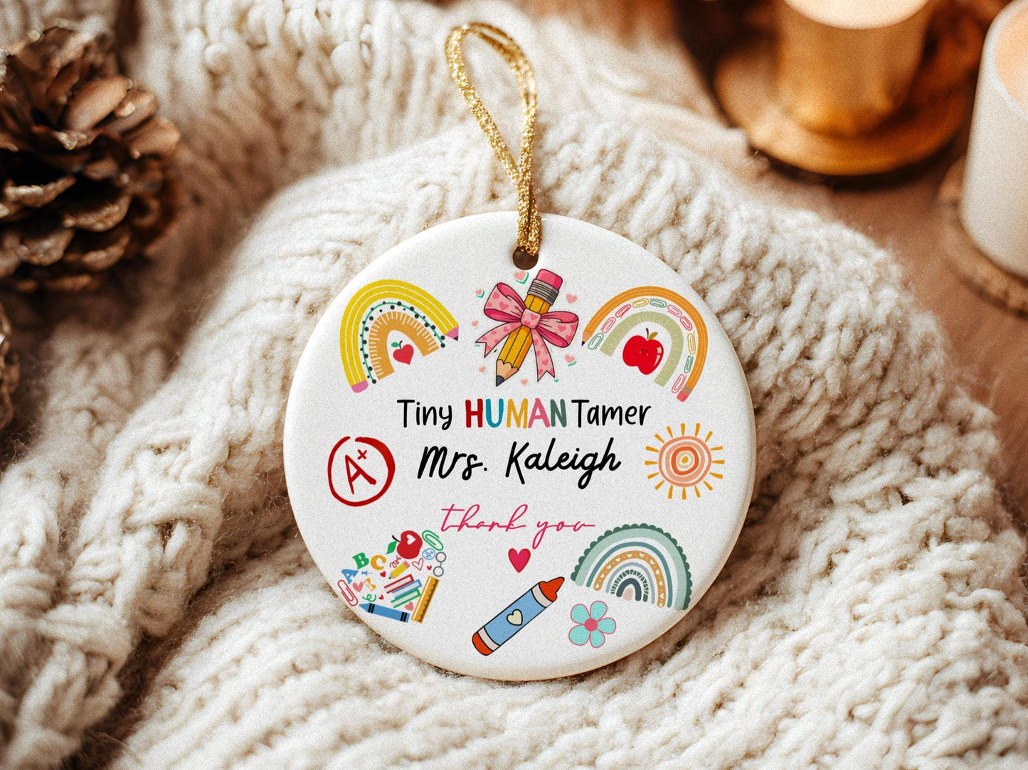 Custom Daycare Teacher Ornament: Tiny Human Tamer Gift Thank you Keepsake