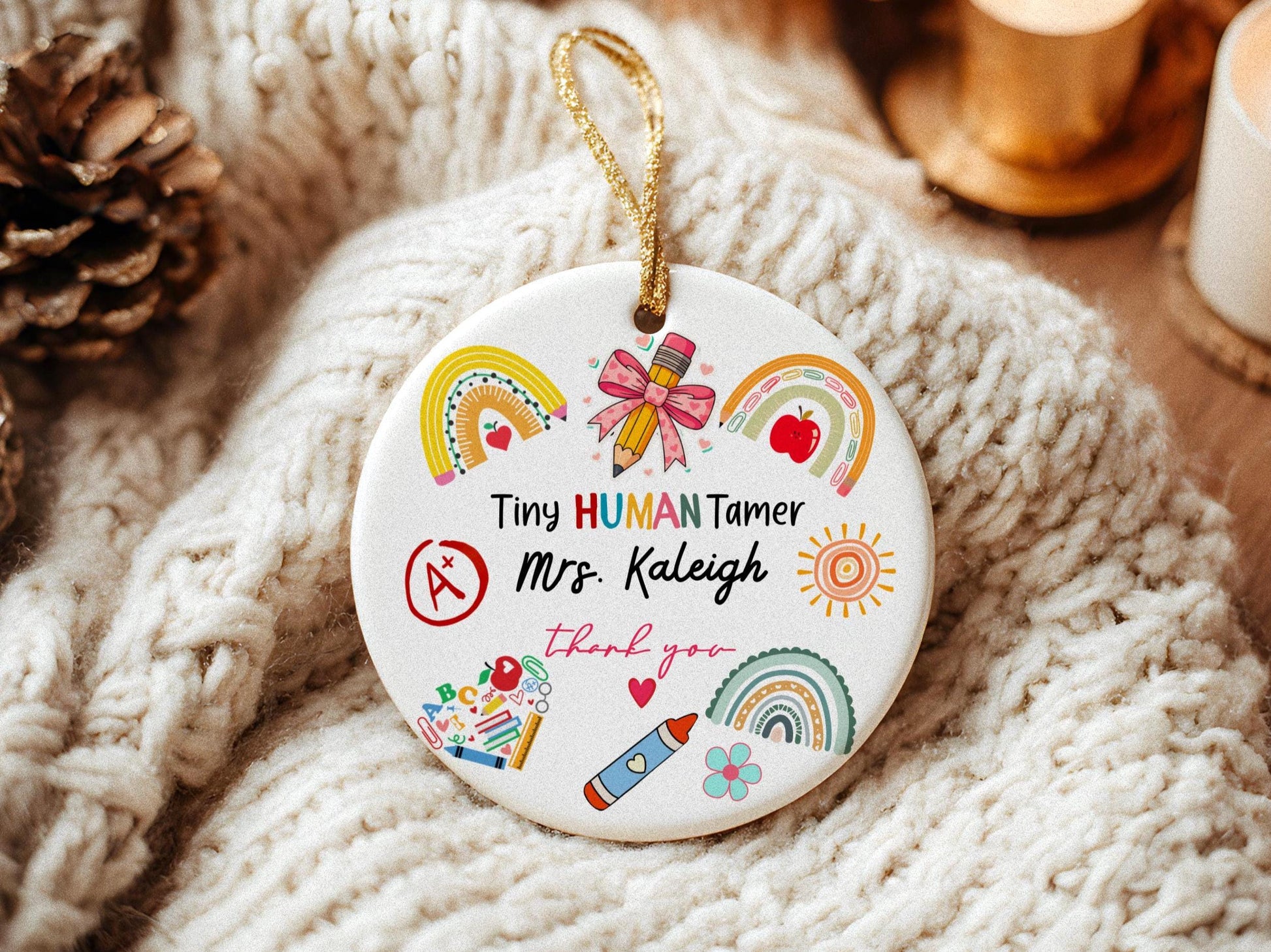 Custom Daycare Teacher Ornament: Tiny Human Tamer Gift Thank you Keepsake