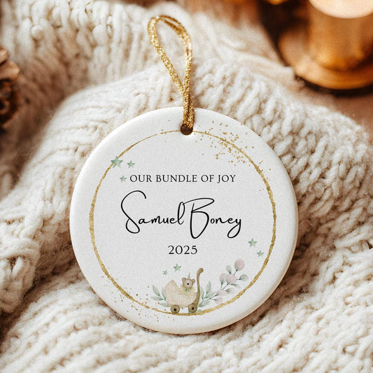 Personalized Baby Ornament: Watercolor Baby Stroller Keepsake