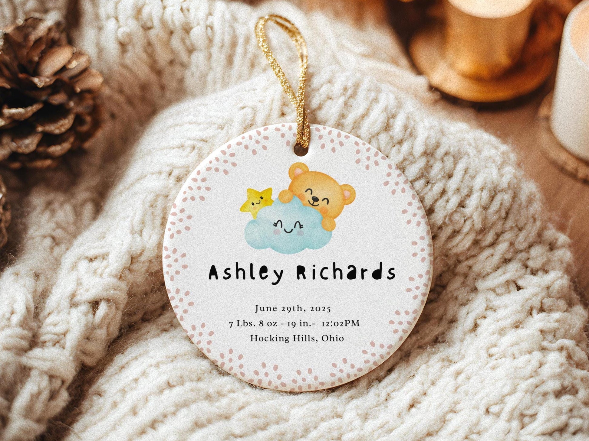 Personalized Baby's First Christmas Ornament: Watercolor Design