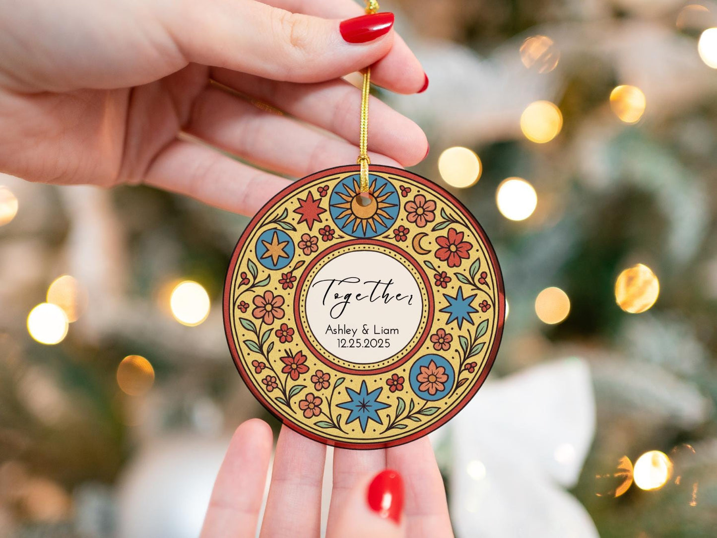 Growing Old Together Ornament, Retro Floral Keepsake, Boho Engagement