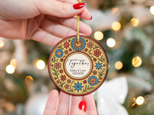 Growing Old Together Ornament, Retro Floral Keepsake, Boho Engagement