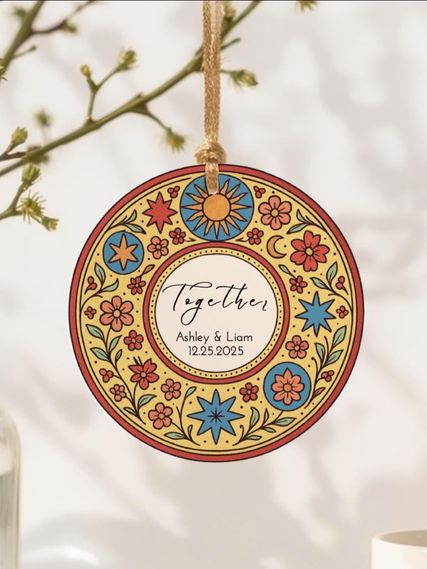 Growing Old Together Ornament, Retro Floral Keepsake, Boho Engagement