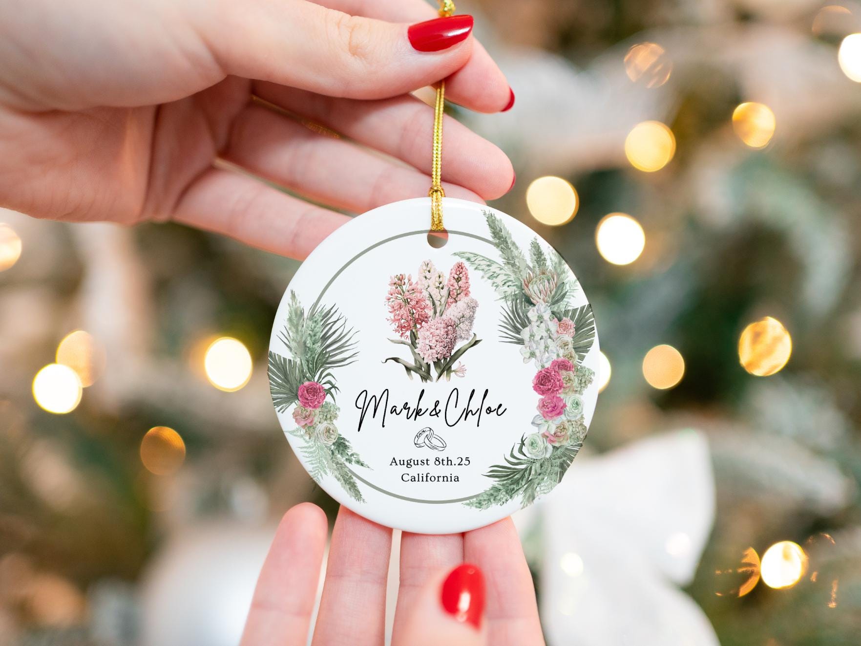 New Couple Ornament: Personalized Botanical Keepsake New Home, Boho Engagement Anniversary Gift