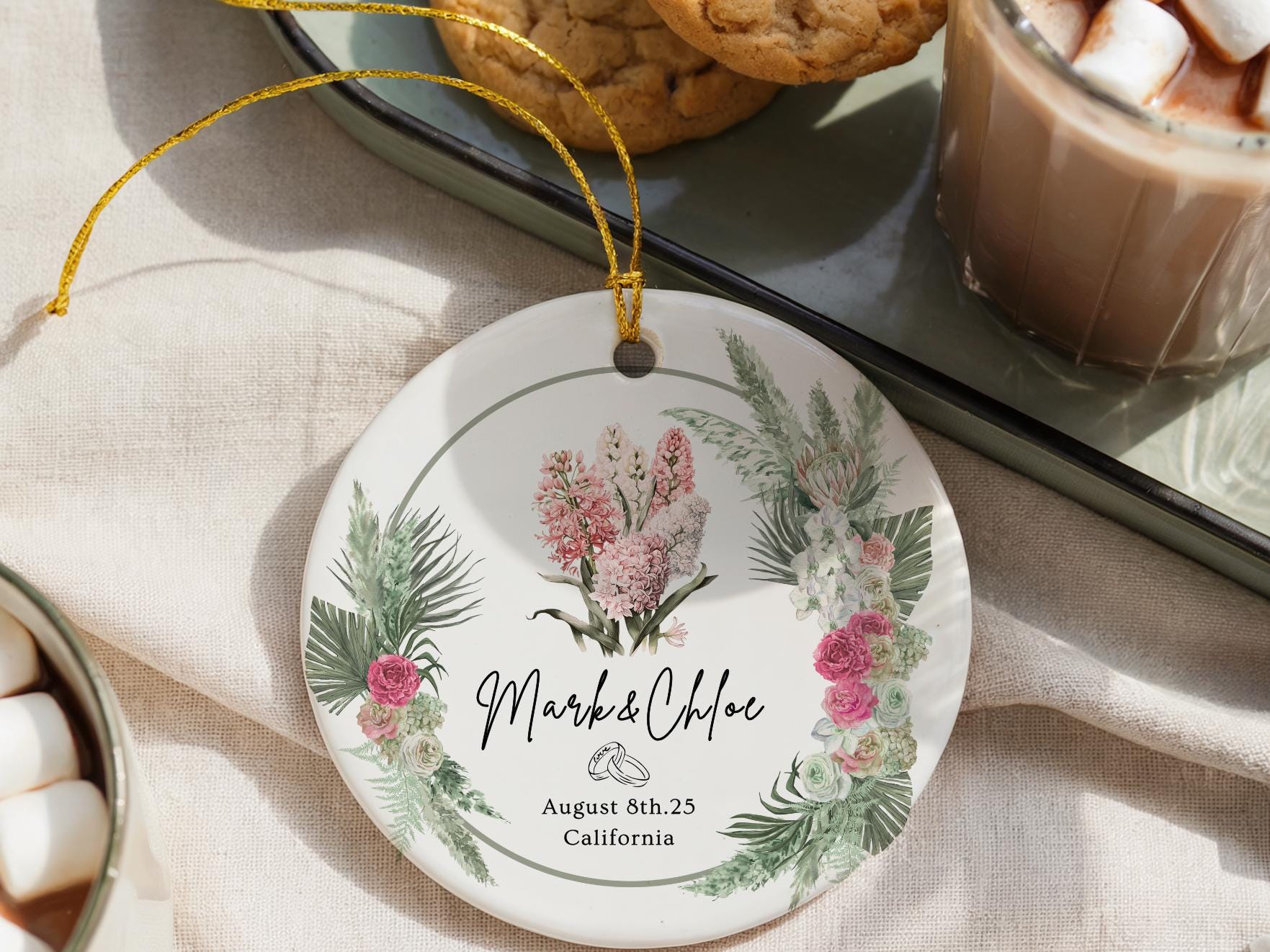 New Couple Ornament: Personalized Botanical Keepsake New Home, Boho Engagement Anniversary Gift