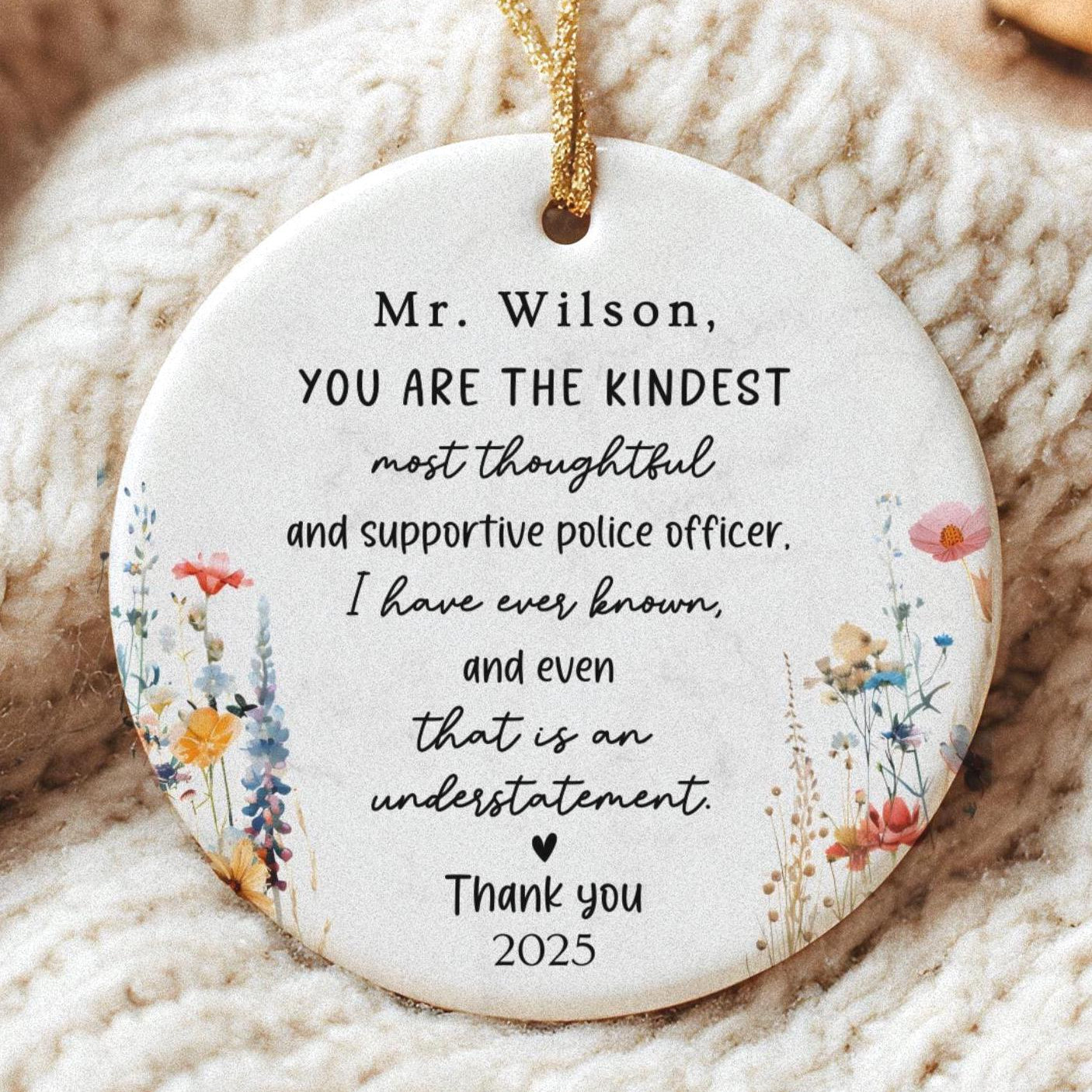 Police Officer Ornament: Personalized Profession Thank you Keepsake Boho Wildflower Symphaty Gift