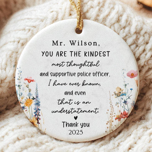 Police Officer Ornament: Personalized Profession Thank you Keepsake Boho Wildflower Symphaty Gift