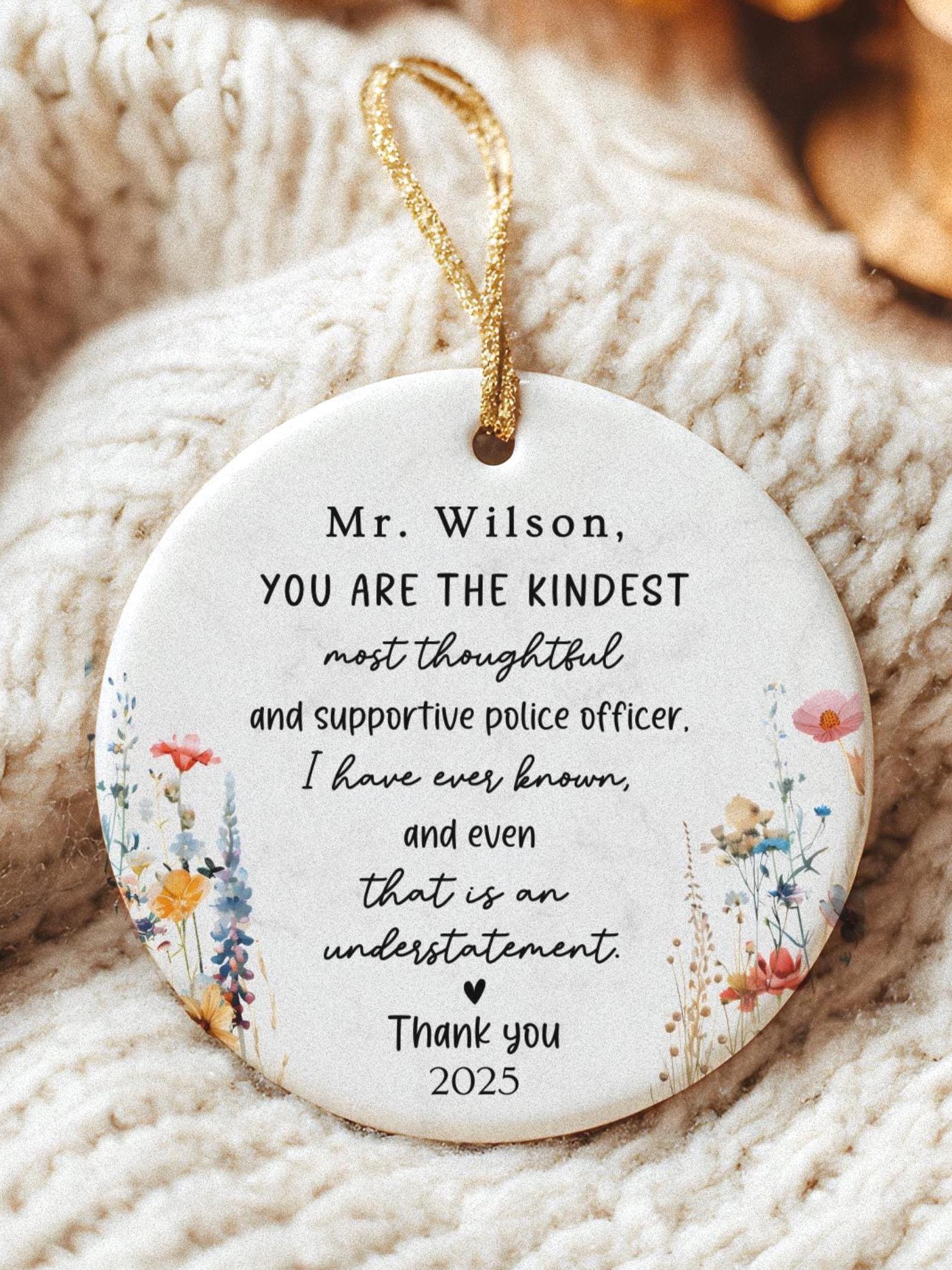 Police Officer Ornament: Personalized Profession Thank you Keepsake Boho Wildflower Symphaty Gift