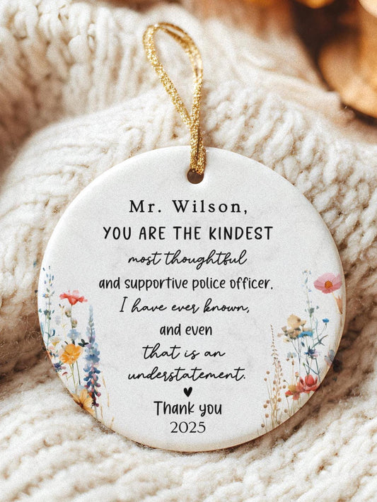 Police Officer Ornament: Personalized Profession Thank you Keepsake Boho Wildflower Symphaty Gift