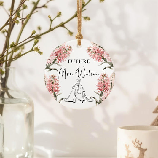 Personalized Future Mrs. Ornament: Hyacinth Flowers, Bridal Shower Gift
