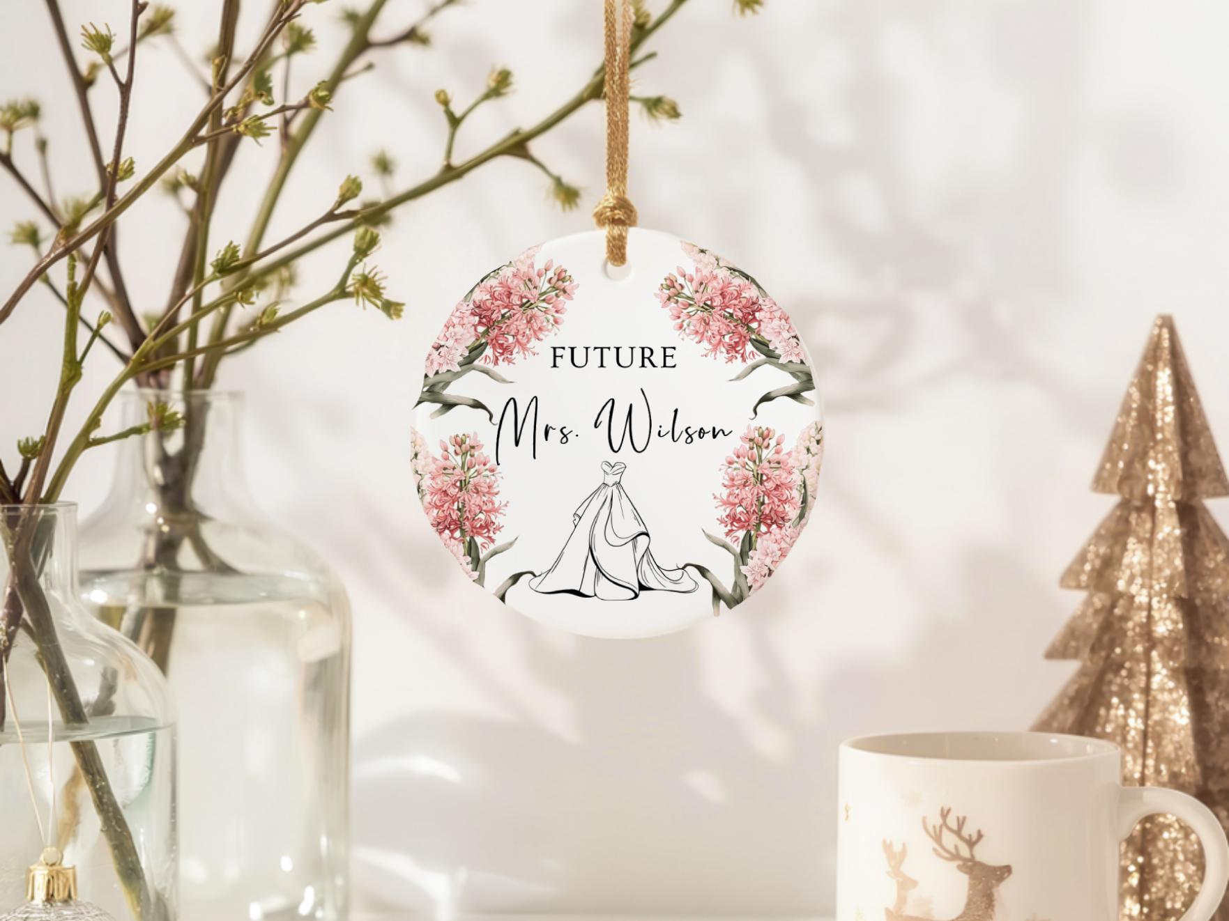 Personalized Future Mrs. Ornament: Hyacinth Flowers, Bridal Shower Gift