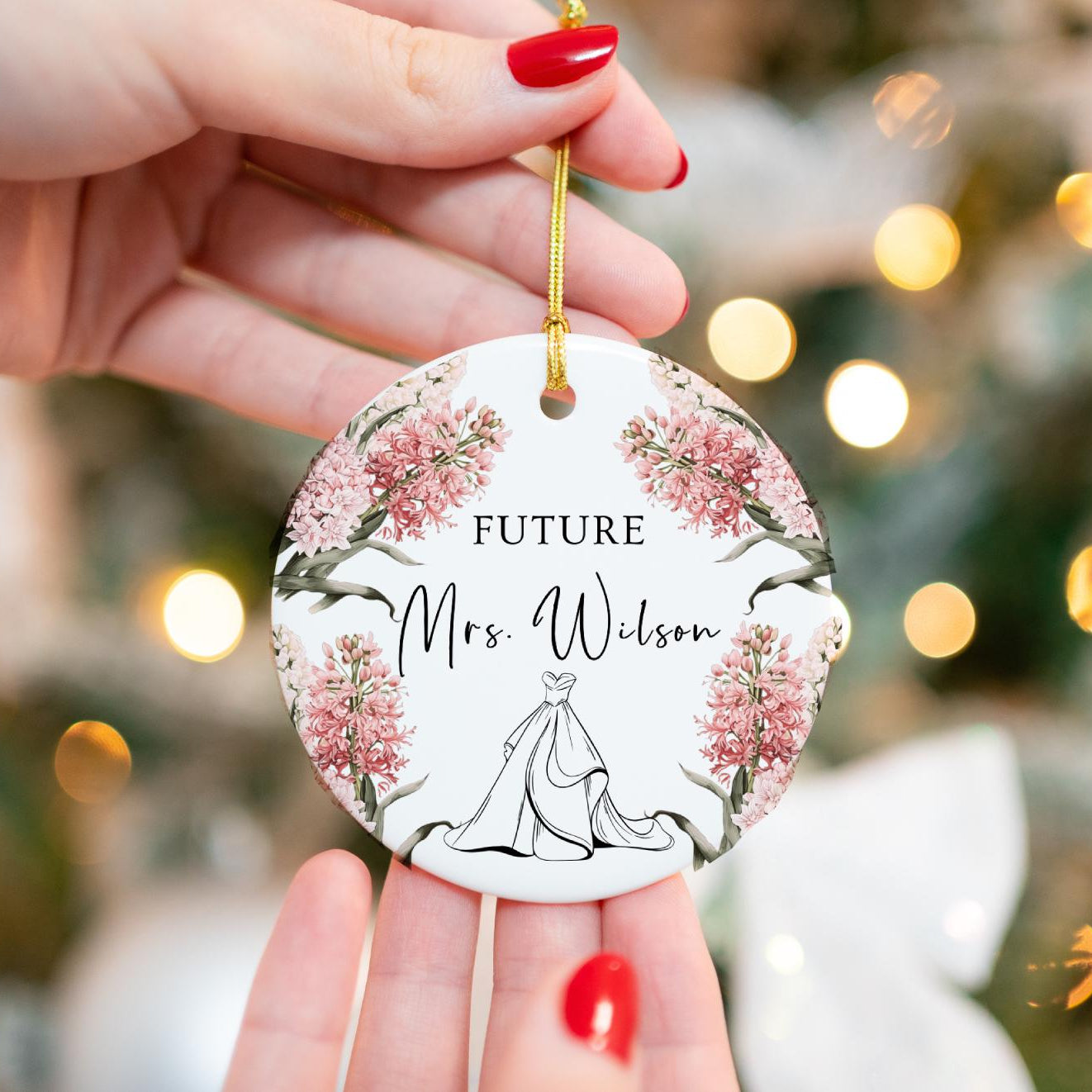 Personalized Future Mrs. Ornament: Hyacinth Flowers, Bridal Shower Gift