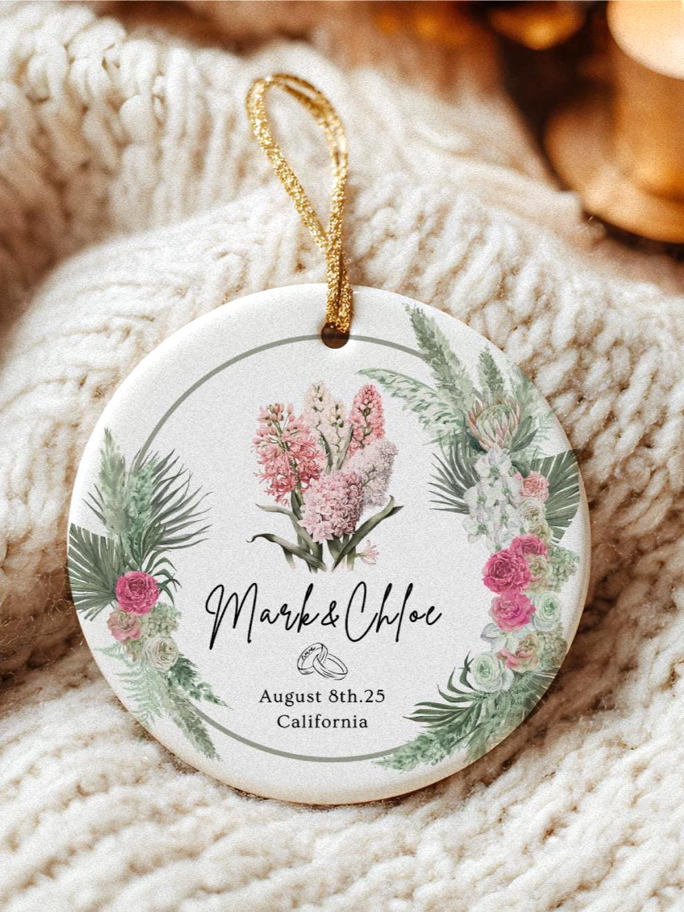 New Couple Ornament: Personalized Botanical Keepsake New Home, Boho Engagement Anniversary Gift