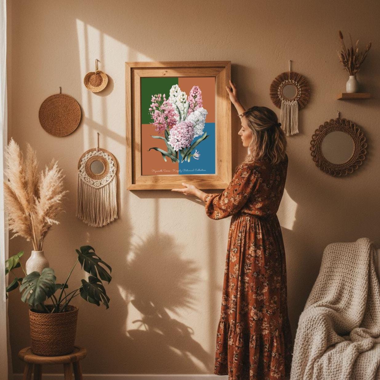 Botanical Poster; Pressed Flower Wall Art 2:3 Digital Download Pink and White Hyacinth