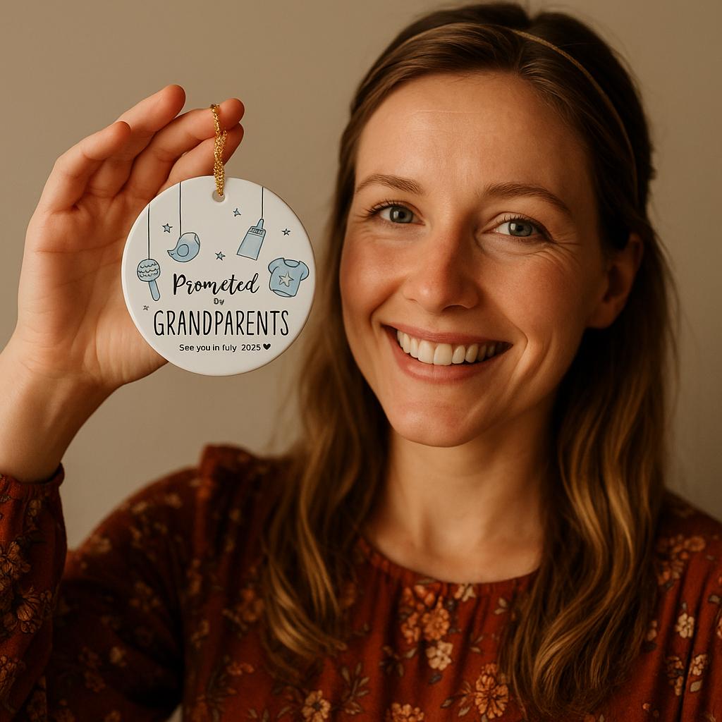Promoted to Grandparent Ornament Reveal to Grandma Boy or Girl Baby Announcement Keepsake