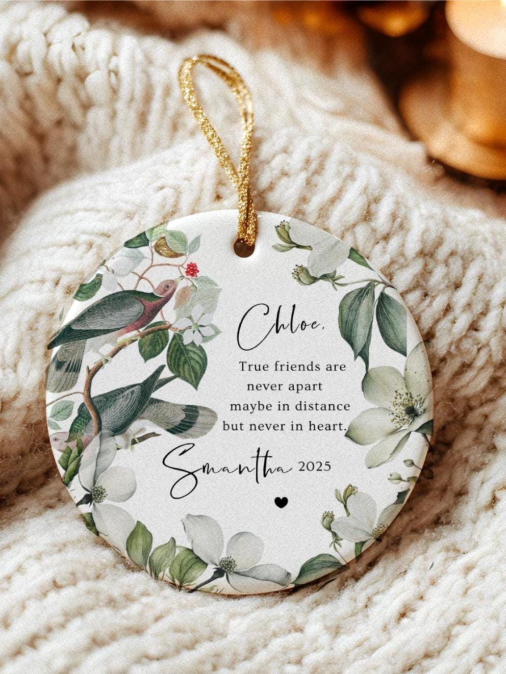 Personalized Long Distance Friendship Ornament: Floral Keepsake