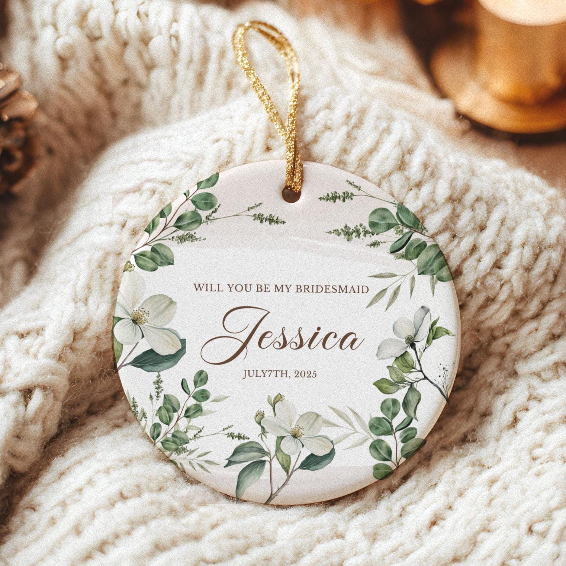 Personalized Bridesmaid Proposal Ornament: Floral Wedding Keepsake