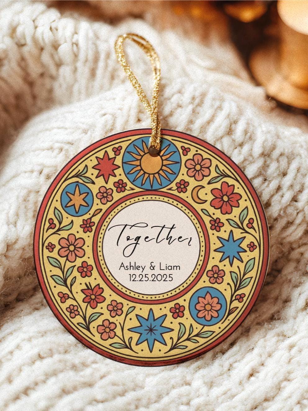 Growing Old Together Ornament, Retro Floral Keepsake, Boho Engagement