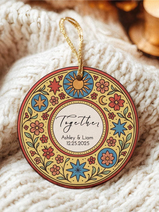 Growing Old Together Ornament, Retro Floral Keepsake, Boho Engagement
