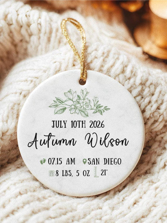 Personalized Baby Birth Stats Ornament: New Baby Keepsake Nursery Decoration Gift