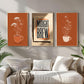 Rustic coffee wall art trio in warm earthy tones, cozy living room décor with minimalist frames and sunlight glow. High resolution jpg files in 2:3 ratio download