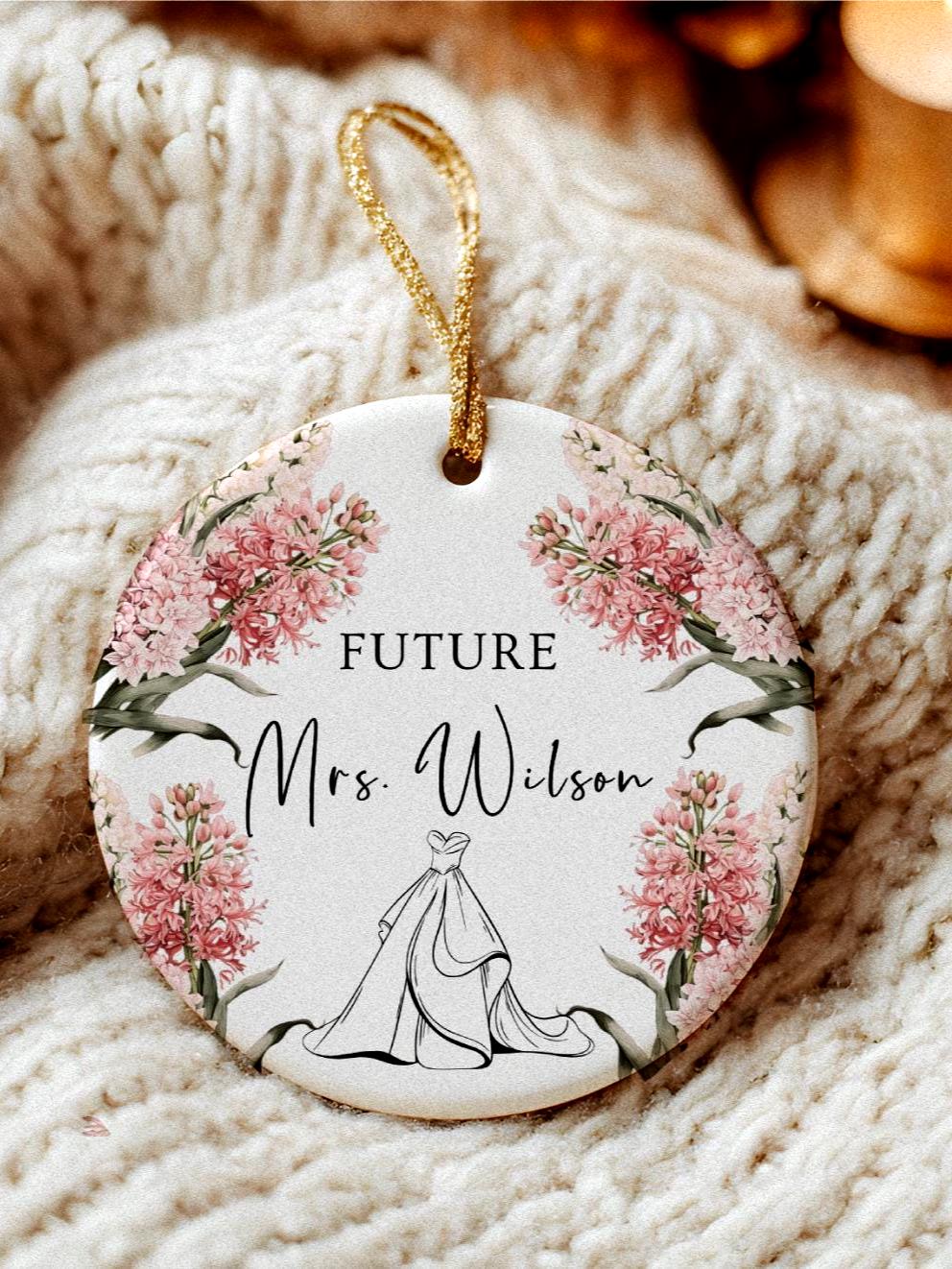 Personalized Future Mrs. Ornament: Hyacinth Flowers, Bridal Shower Gift